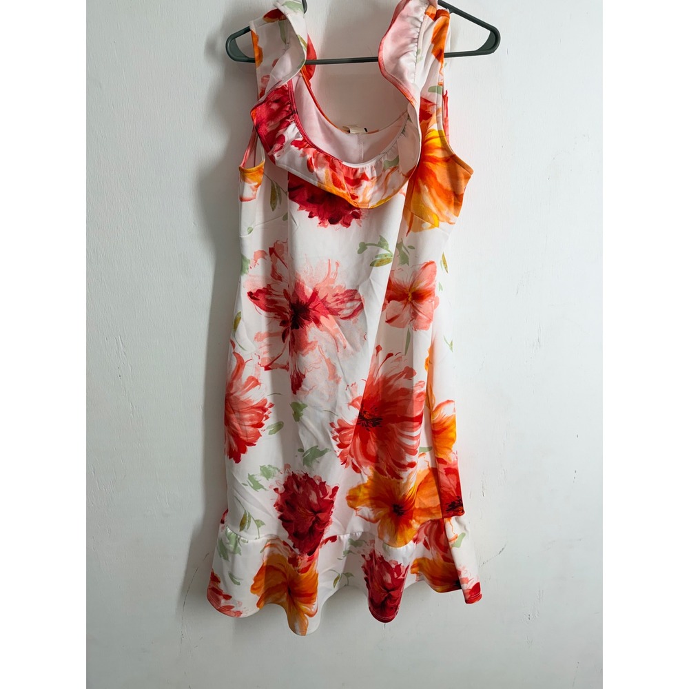 Wrapper Floral Ruffle Dress Red Orange White Sleeveless Summer Plus Size 2X